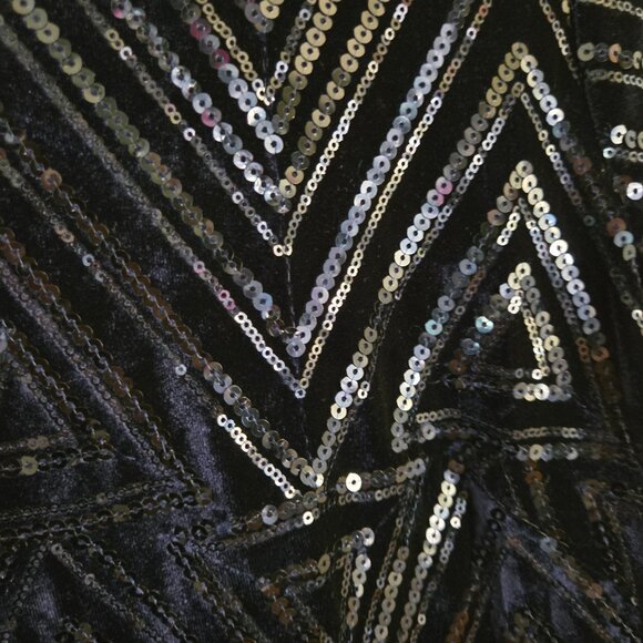 Eliza J Navy Velvet Sequined Zigzag Cap Sleeve Mini Dress Designer Size 10 - Picture 5 of 7